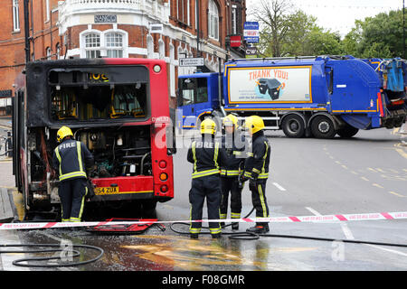 London, UK. 09th Aug, 2015. A bus fire in Blackheath, London, England ...