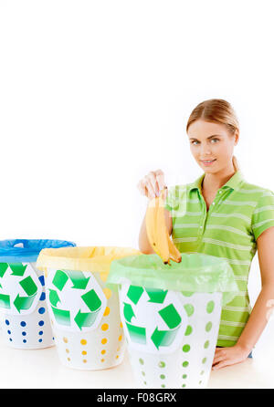 Concept for colorful trash cans and sorting rubbish Stock Photo