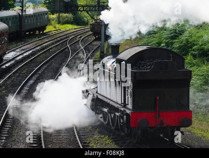 4566 GWR 2-6-2 small prairie steam locomotive at Bridgnorth Station on the Severn Valley Railway, Shropshire. Stock Photo