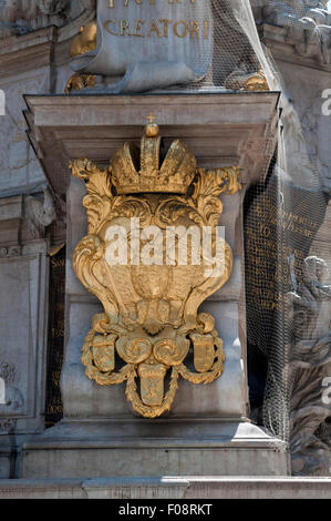 Coat of Arms of Holy Roman Emperor Leopold I on the Pestsäule (Plague Column) monument in Vienna, Austria Stock Photo