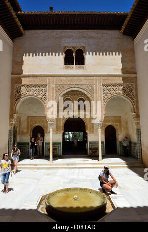 Courtyard and portico of the Cuarto Dorado within Alhambra Palace complex, Granada, Andalusia, Spain Stock Photo