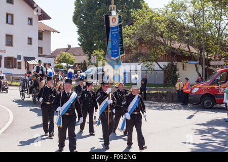 Hausham, Germany. 09th Aug, 2015. Miners in festive costume at the procession of the 125 anniversary of the Costumes Conservation Association Schlierachtaler strain 1890 Hausham e.V Credit:  STphotography/Alamy Live News Stock Photo