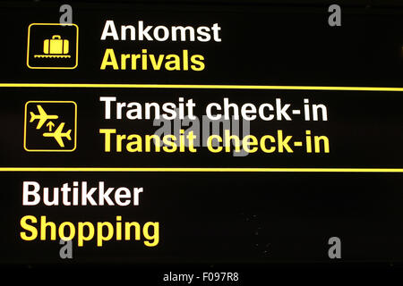 Airport signs in Copenhagen Stock Photo