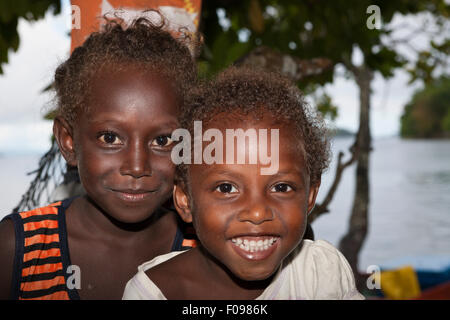 Children of Telina Island, Marovo Lagoon, Solomon Islands Stock Photo