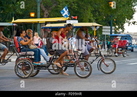 Horizontal view of bicitaxis in Havana, Cuba. Stock Photo