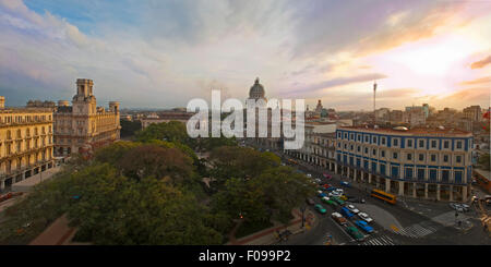 Horizontal (2 picture stitch) aerial panoramic view of in Havana, Cuba. Stock Photo