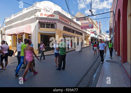 Horizontal street view of El Rapido fastfood outlet in Santiago de Cuba, Cuba. Stock Photo