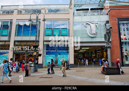 River Island shop in the pedestrian Trinity shopping zone, Briggate street, Leeds, West Yorkshire, UK Stock Photo