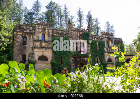 Calistoga, California - May 10 : Iconic winery in Napa Valley, Chateau Montelena, this is the Chateau that put Napa Valley on th Stock Photo