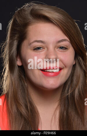 Smiling teenage girl portrait, Hounslow, Greater London, England, United Kingdom Stock Photo