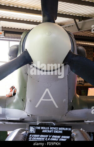England, Ramsgate. RAF Manston Spitfire and Hurricane Memorial museum. Interior. Hurricane IIc, close up of nose cone and lower fuselage. Stock Photo