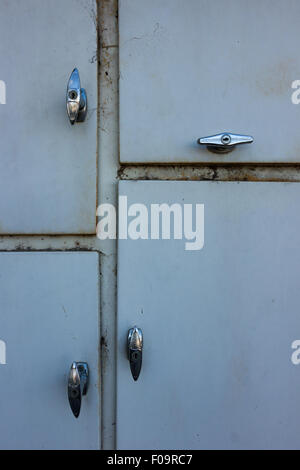 Close up of doors of an electrical control panel enclosure. Stock Photo