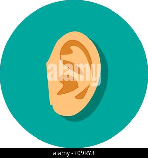 human ear icon with shadow in flat style, vector Stock Vector