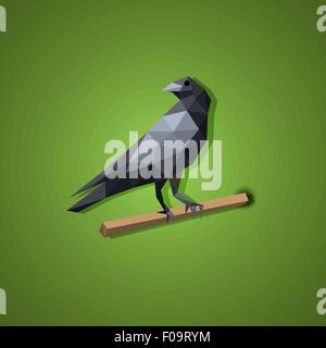 Black Raven bird vector in low polygon art, vector Stock Vector