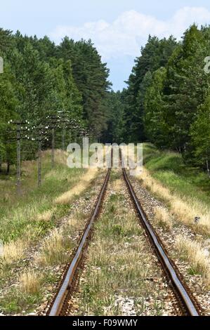 View of train track in Warmia-Masuria Masuria near Mikolajki, Poland Stock Photo