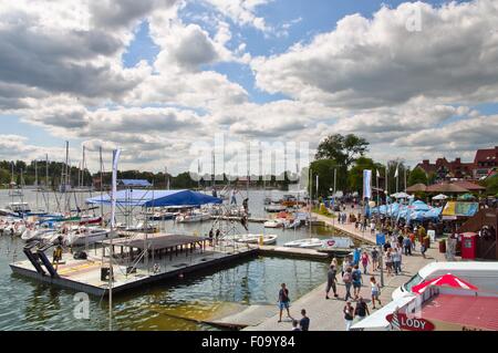 Boats moored at marina in Mikolajki, Warmia-Masuria, Poland Stock Photo