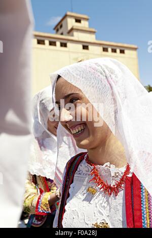 Portrait of two women in traditional wear for Holy Ephysius, Cagliari, Sardinia, Italy Stock Photo