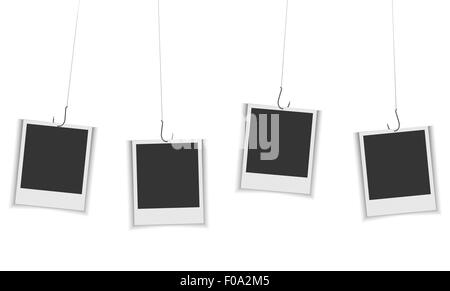 Photo frames hanging on fishing hook Stock Vector