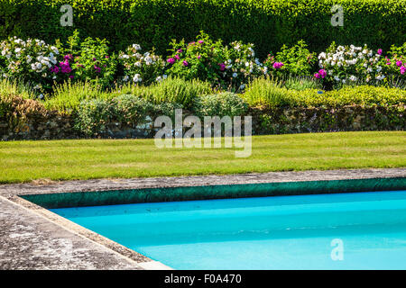 The swimming pool in the walled garden of Bowood House in Wiltshire. Stock Photo