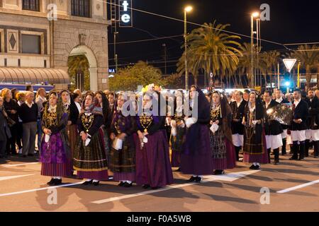 Portrait of two women in traditional wear for Holy Ephysius, Cagliari, Sardinia, Italy Stock Photo