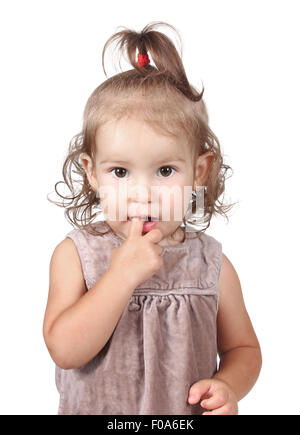 Portrait of funny little girl on white Stock Photo