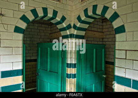 Cubicles in the closed main pool in  Moseley Road Swimming Baths, Balsall Heath, Birmingham, UK Stock Photo