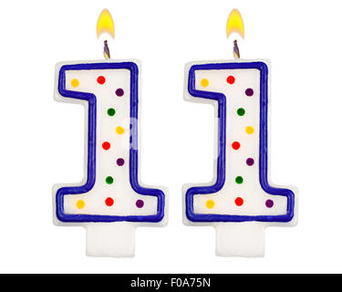 Birthday candles number eleven isolated on white background Stock Photo