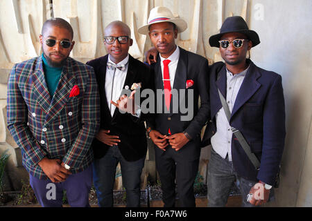 South Africa, Johannesburg. Well dresses young men in suits at the Neighbourgoods market held in the Braamfontein area of the ci Stock Photo