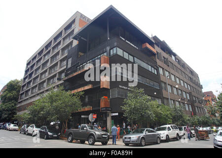 South Africa, Johannesburg, Main street life inner city redeveloped residential block designed to appeal to creative types. Stock Photo