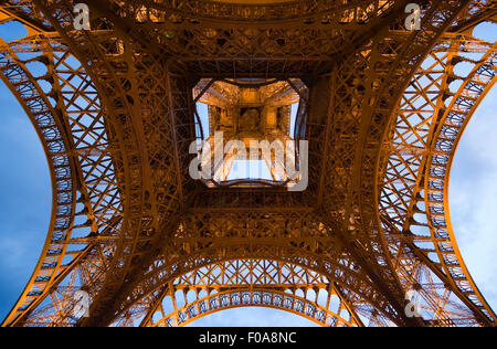 The Eiffel tower in the twilight in Paris in France Stock Photo