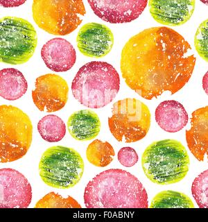 Seamless kitchen texture with orange, green and pink juice drops on white background Stock Photo