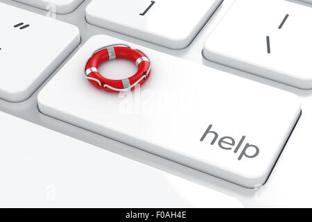 3d render of lifesaver on the computer keyboard. Help lifebuoy concept Stock Photo