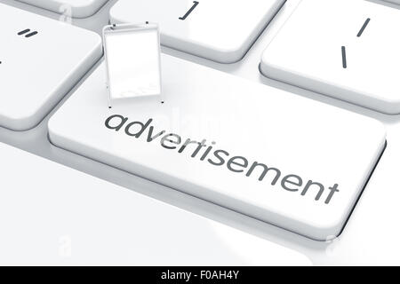 Advertisement board on the computer keyboard. Ad concept Stock Photo