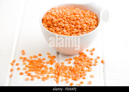 the red lentils in bowl Stock Photo
