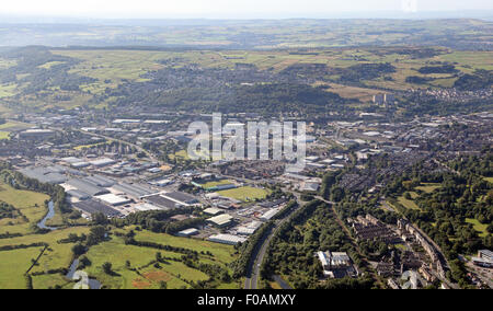 aerial view of the Yorkshire town of Keighley viewed from the North West looking South East down the A629 road Stock Photo