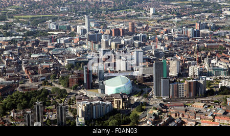 aerial view of Leeds city centre looking south from the FD First Direct Arena back across the city, UK Stock Photo