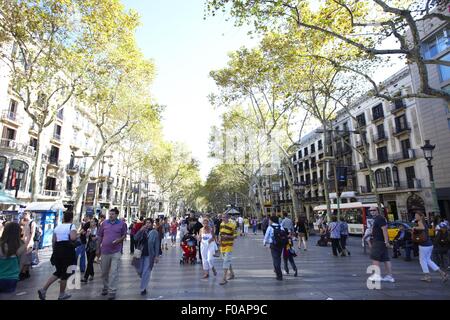 People shopping at La Rambla Las Ramblas shopping street in Barcelona, Spain Stock Photo