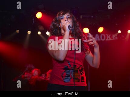 Singer performing in Anti-Karaoke Show at Sala Apolo, Barcelona, Spain Stock Photo