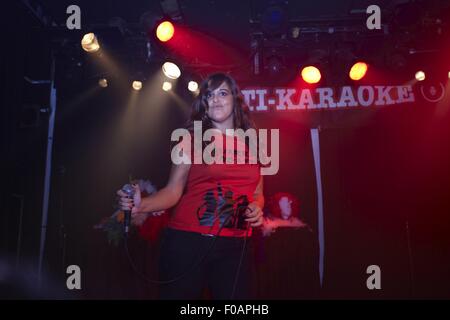 Singer performing in Anti-Karaoke Show at Sala Apolo, Barcelona, Spain Stock Photo