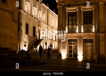 Night Lighting Of Downtown Corners. Zacatecas, Zac. Mexico Stock Photo 