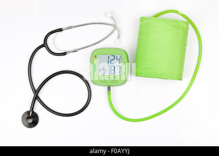 Blood pressure meter and stethoscope isolated on a white background Stock Photo