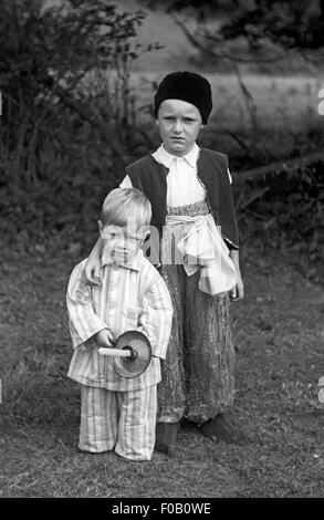 Portrait of two boys in fancy dress Stock Photo