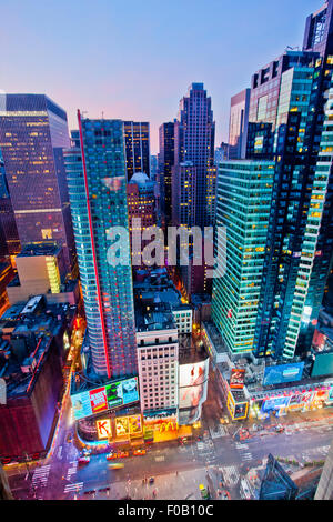 NEW YORK, USA - JUNE 29th, 2014: Aerial view of Times Square the popular New Year's Eve destination with crowds and taxi cabs in Stock Photo