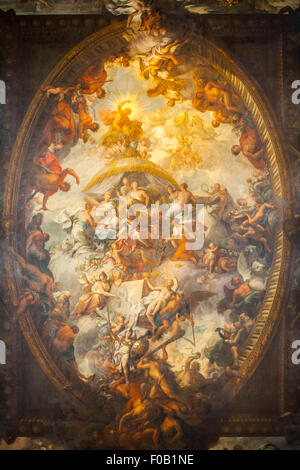 The impressive ceiling of the Painted Hall in the Royal Naval College in Greenwich, London. Stock Photo