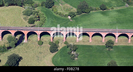 aerial view of a railway viaduct in Lancashire, UK Stock Photo