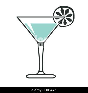 Cocktail glass with lime slice in black and blue-green Stock Vector
