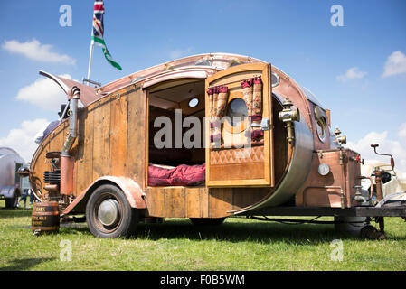 Steampunk Teardrop trailer at a vintage retro festival. UK Stock Photo