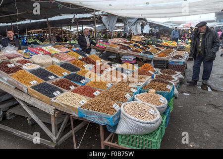 Dried fruit & nuts, local town Market, Sheki, (Shaki, Seki), Azerbaijan Stock Photo