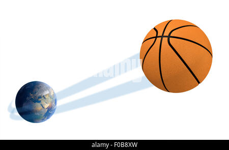 A sporting concept showing a regular basketball ball swooshing out and ...