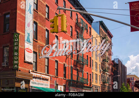 Downtown Manhattan Little Italy with Welcome to Little Italy sign New York City USA summer summertime NYC Mulberry Street Stock Photo